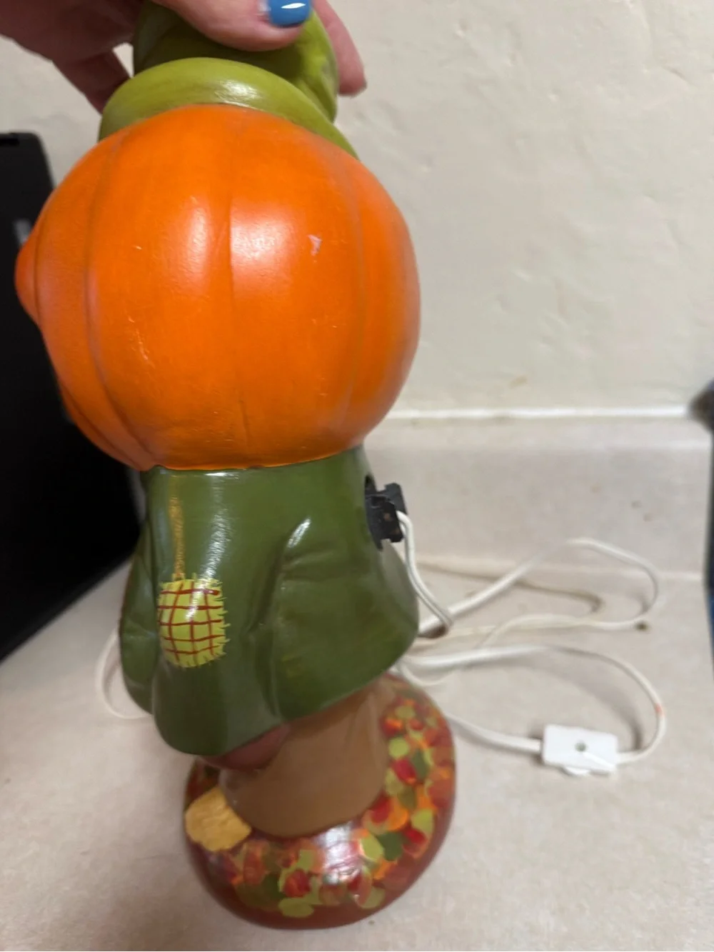 1 Vintage 13” Ceramic Pumpkin Scarecrow Halloween Jack o lantern light up rare